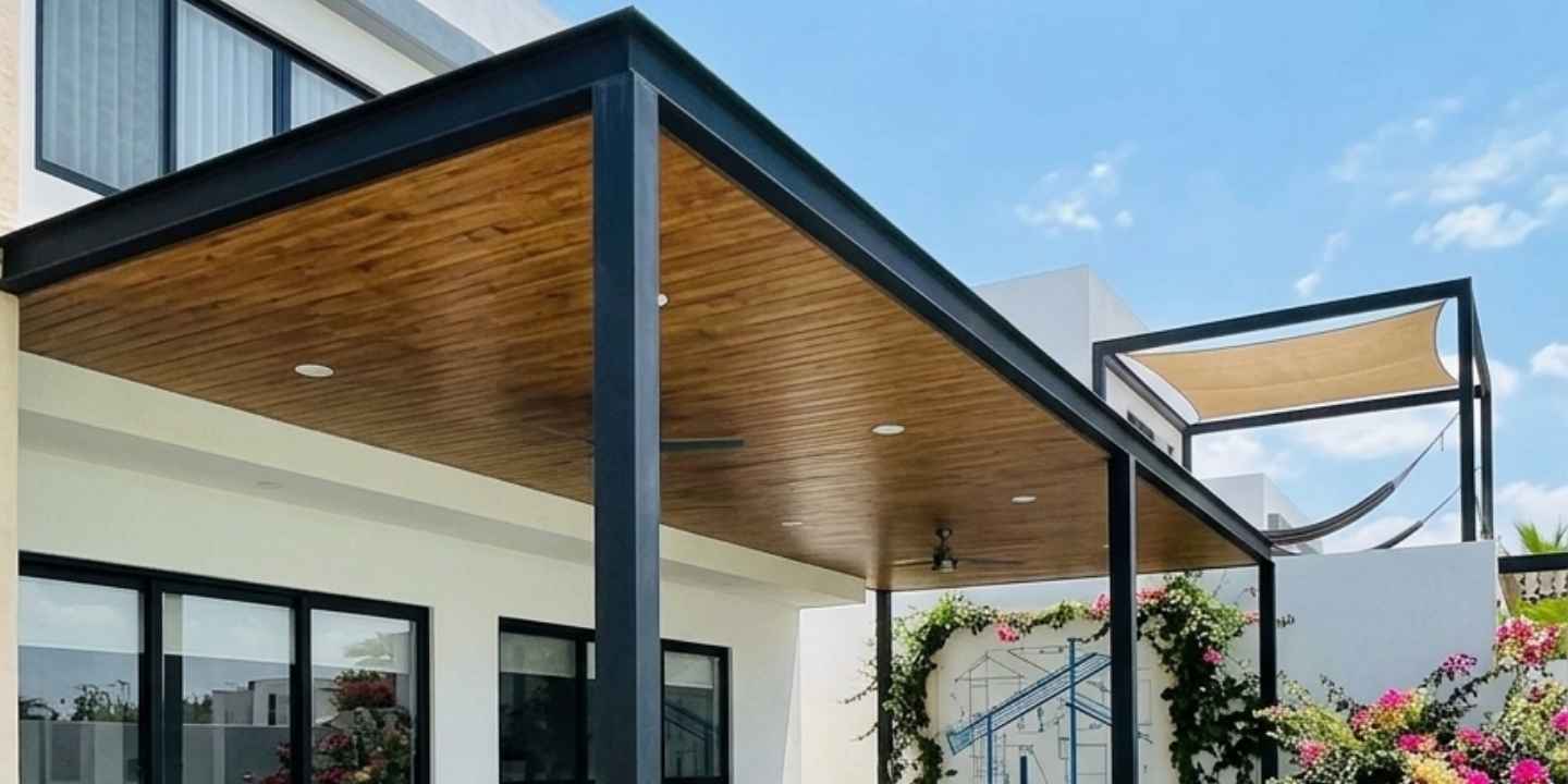 Cubierta de acero y WPC en terraza moderna